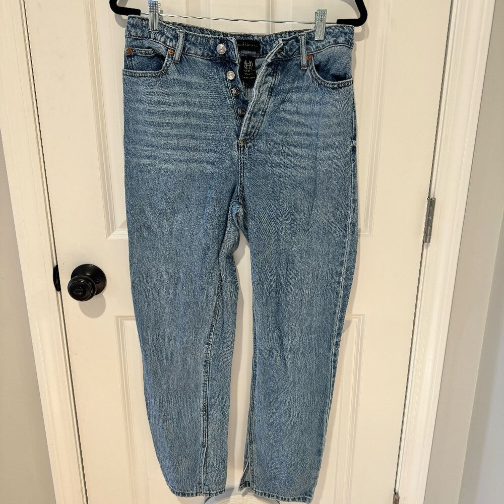 House Of Harlow 1960 Super High Rise Straight Jeans Split Hem Light Wash Size 29
